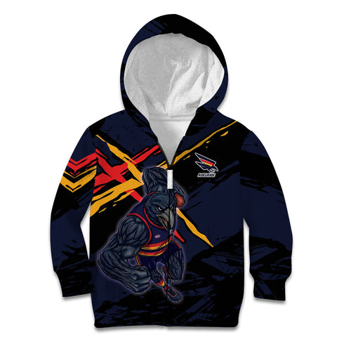 Adelaide Football Club Kid Hoodie Crows Muscular Mascot Graphic - Abstract Paint Splatter Art
