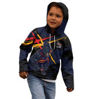 Adelaide Football Club Kid Hoodie Crows Muscular Mascot Graphic - Abstract Paint Splatter Art