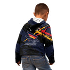 Adelaide Football Club Kid Hoodie Crows Muscular Mascot Graphic - Abstract Paint Splatter Art
