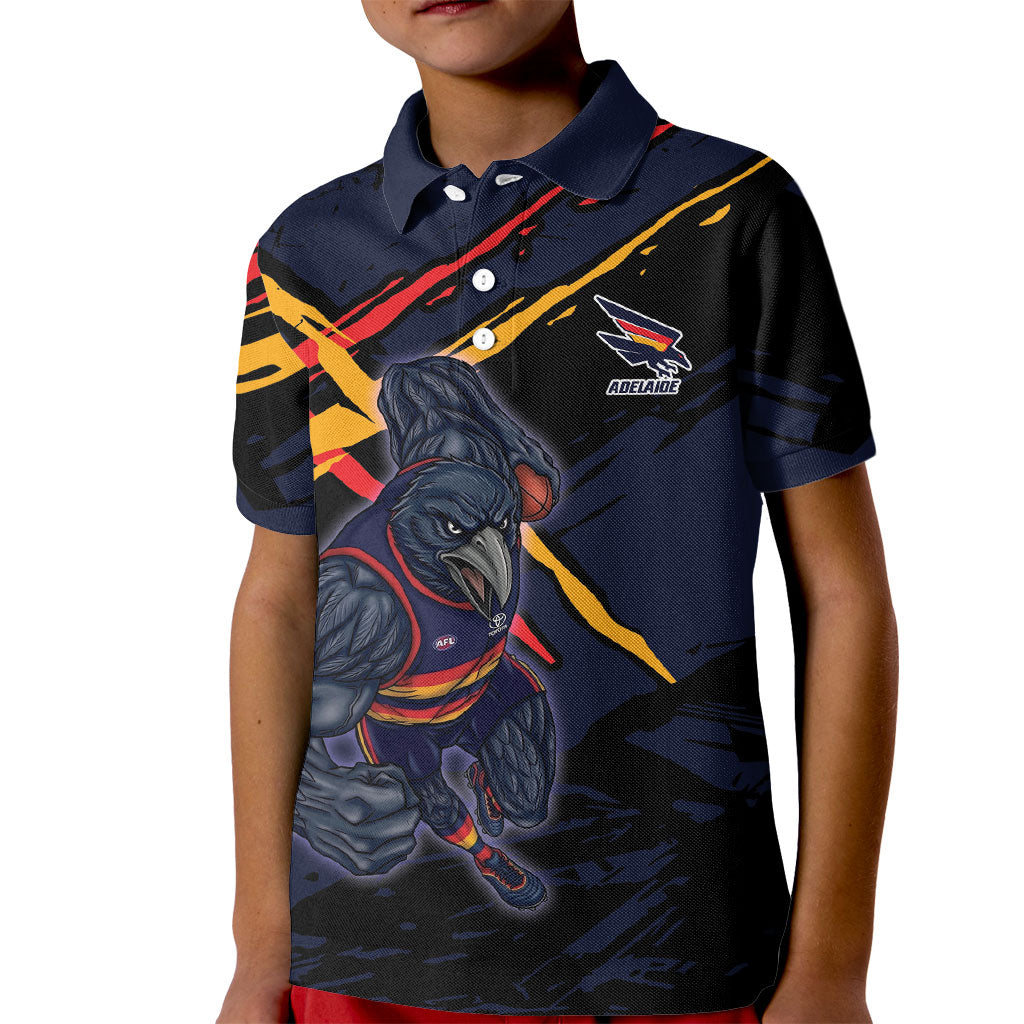 Adelaide Football Club Kid Polo Shirt Crows Muscular Mascot Graphic - Abstract Paint Splatter Art