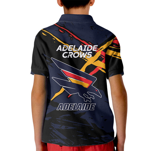 Adelaide Football Club Kid Polo Shirt Crows Muscular Mascot Graphic - Abstract Paint Splatter Art