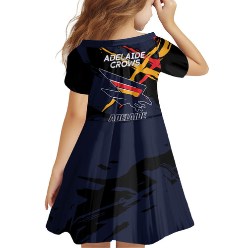 Adelaide Football Club Kid Short Sleeve Dress Crows Muscular Mascot Graphic - Abstract Paint Splatter Art