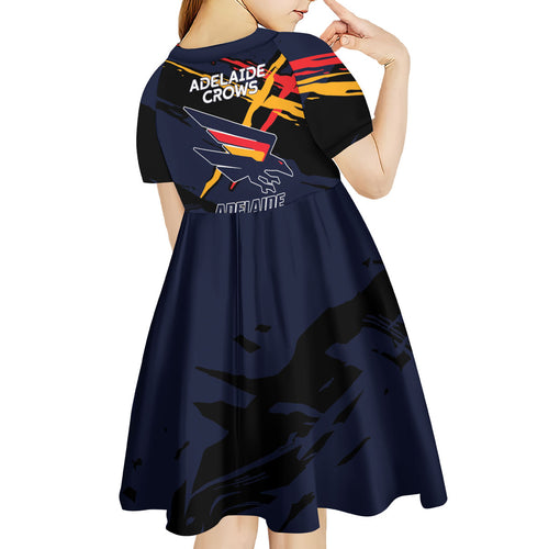 Adelaide Football Club Kid Short Sleeve Dress Crows Muscular Mascot Graphic - Abstract Paint Splatter Art