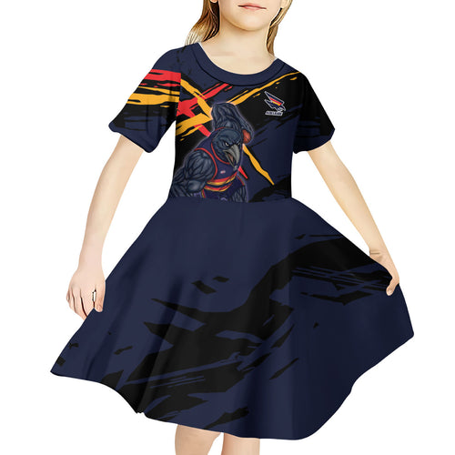 Adelaide Football Club Kid Short Sleeve Dress Crows Muscular Mascot Graphic - Abstract Paint Splatter Art