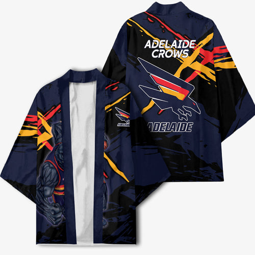 Adelaide Football Club Kimono Crows Muscular Mascot Graphic - Abstract Paint Splatter Art