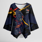 Adelaide Football Club Kimono Sleeve Blouse Crows Muscular Mascot Graphic - Abstract Paint Splatter Art