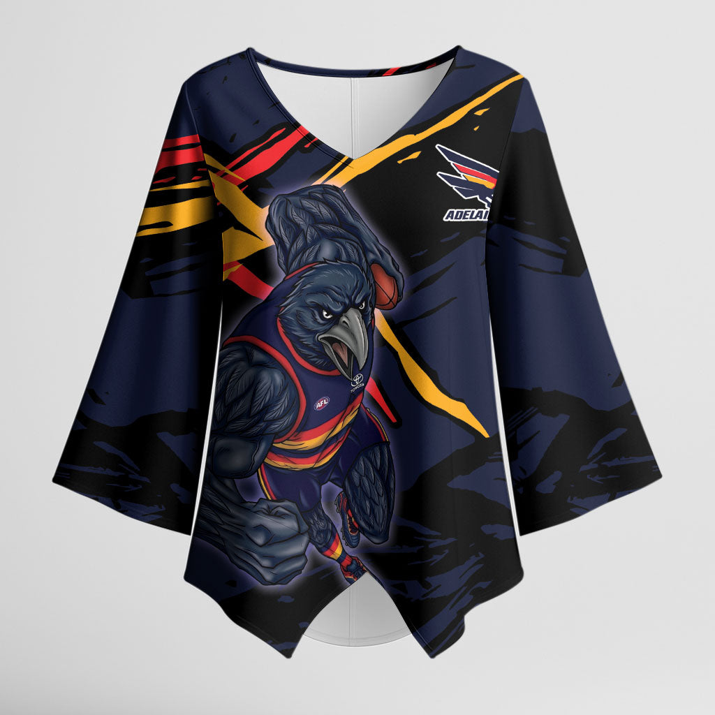 Adelaide Football Club Kimono Sleeve Blouse Crows Muscular Mascot Graphic - Abstract Paint Splatter Art