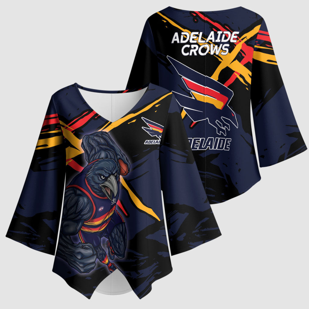 Adelaide Football Club Kimono Sleeve Blouse Crows Muscular Mascot Graphic - Abstract Paint Splatter Art