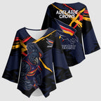 Adelaide Football Club Kimono Sleeve Blouse Crows Muscular Mascot Graphic - Abstract Paint Splatter Art