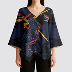 Adelaide Football Club Kimono Sleeve Blouse Crows Muscular Mascot Graphic - Abstract Paint Splatter Art