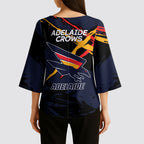 Adelaide Football Club Kimono Sleeve Blouse Crows Muscular Mascot Graphic - Abstract Paint Splatter Art