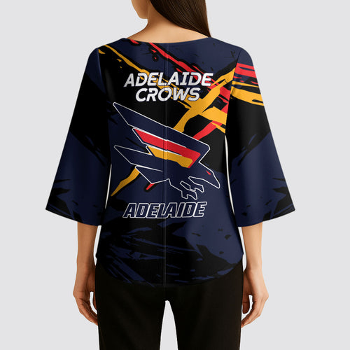 Adelaide Football Club Kimono Sleeve Blouse Crows Muscular Mascot Graphic - Abstract Paint Splatter Art