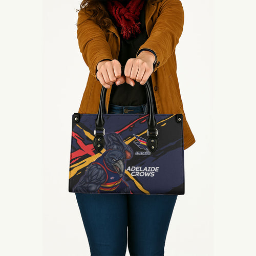 Adelaide Football Club Leather Bag Crows Muscular Mascot Graphic - Abstract Paint Splatter Art