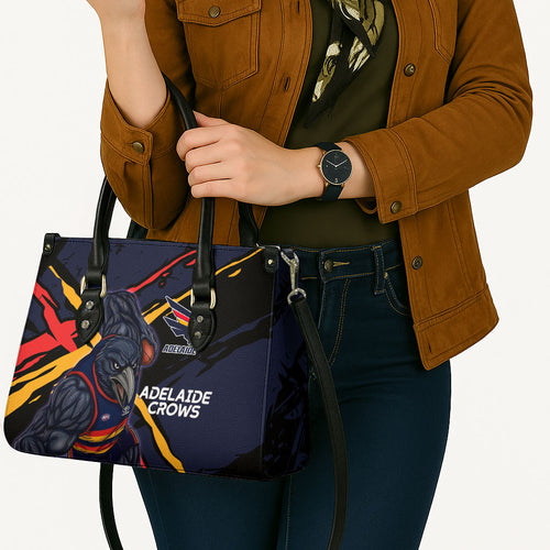 Adelaide Football Club Leather Bag Crows Muscular Mascot Graphic - Abstract Paint Splatter Art