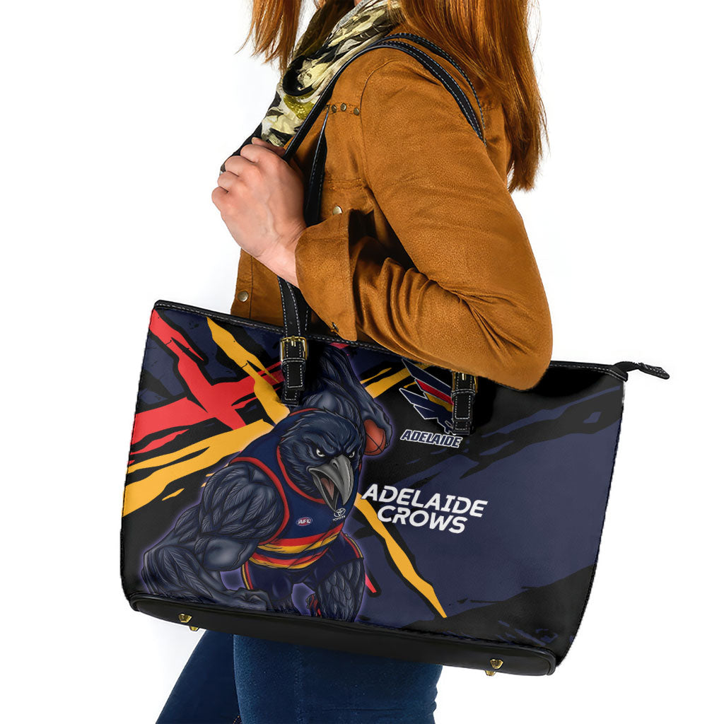 Adelaide Football Club Leather Tote Bag Crows Muscular Mascot Graphic - Abstract Paint Splatter Art