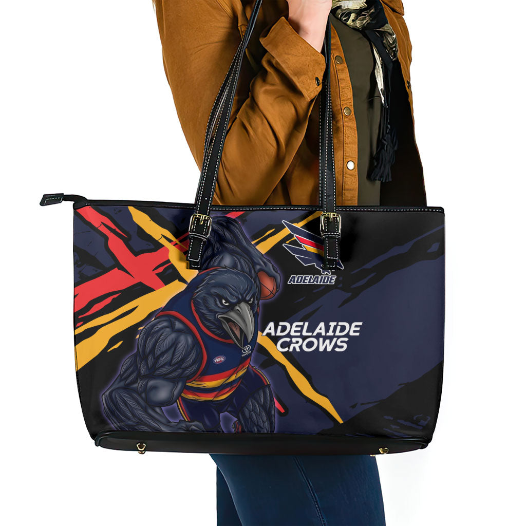 Adelaide Football Club Leather Tote Bag Crows Muscular Mascot Graphic - Abstract Paint Splatter Art