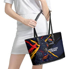 Adelaide Football Club Leather Tote Bag Crows Muscular Mascot Graphic - Abstract Paint Splatter Art