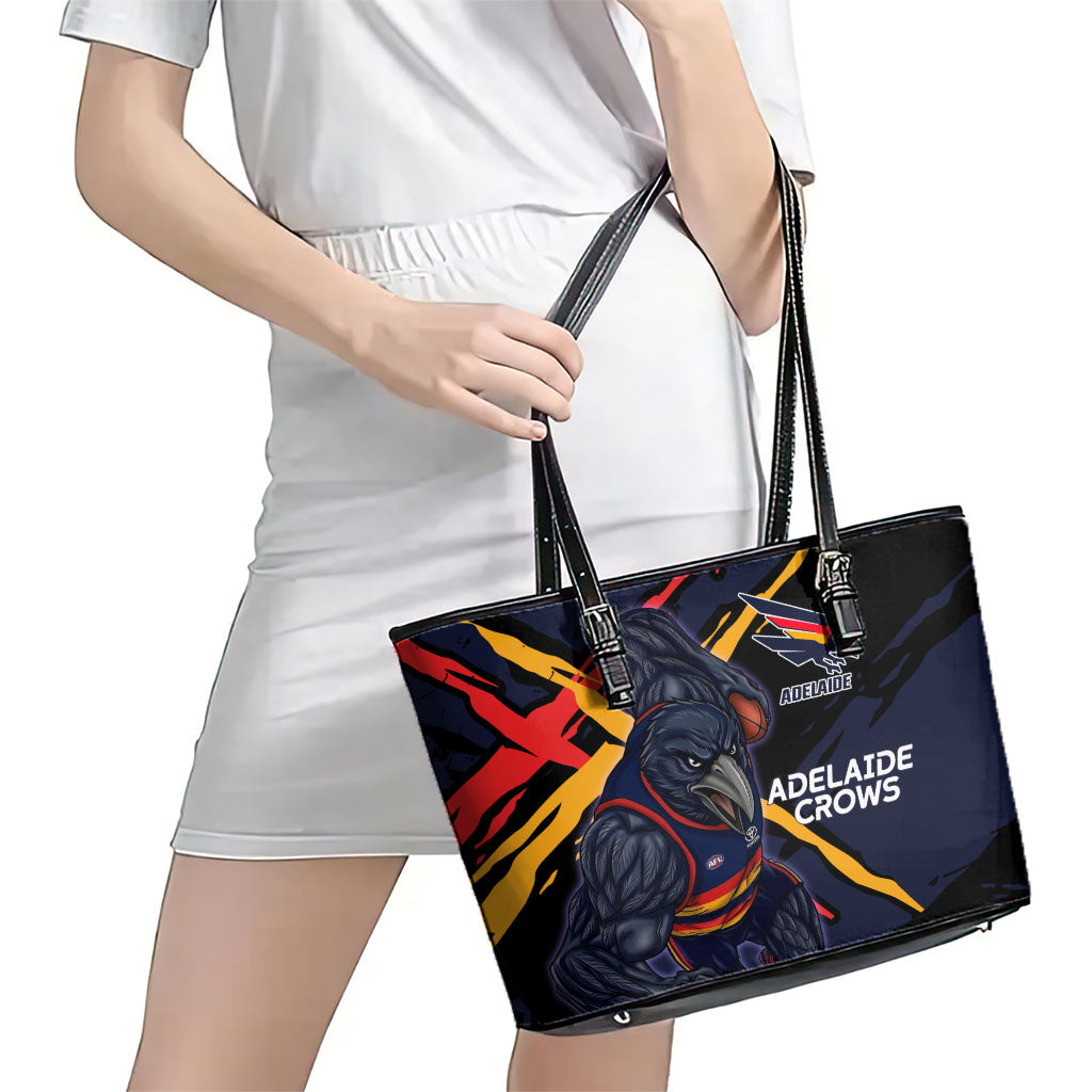 Adelaide Football Club Leather Tote Bag Crows Muscular Mascot Graphic - Abstract Paint Splatter Art