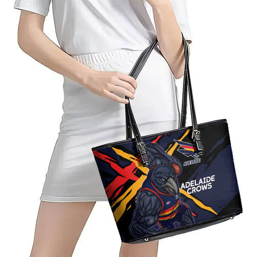 Adelaide Football Club Leather Tote Bag Crows Muscular Mascot Graphic - Abstract Paint Splatter Art