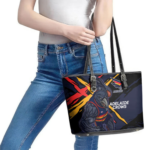 Adelaide Football Club Leather Tote Bag Crows Muscular Mascot Graphic - Abstract Paint Splatter Art
