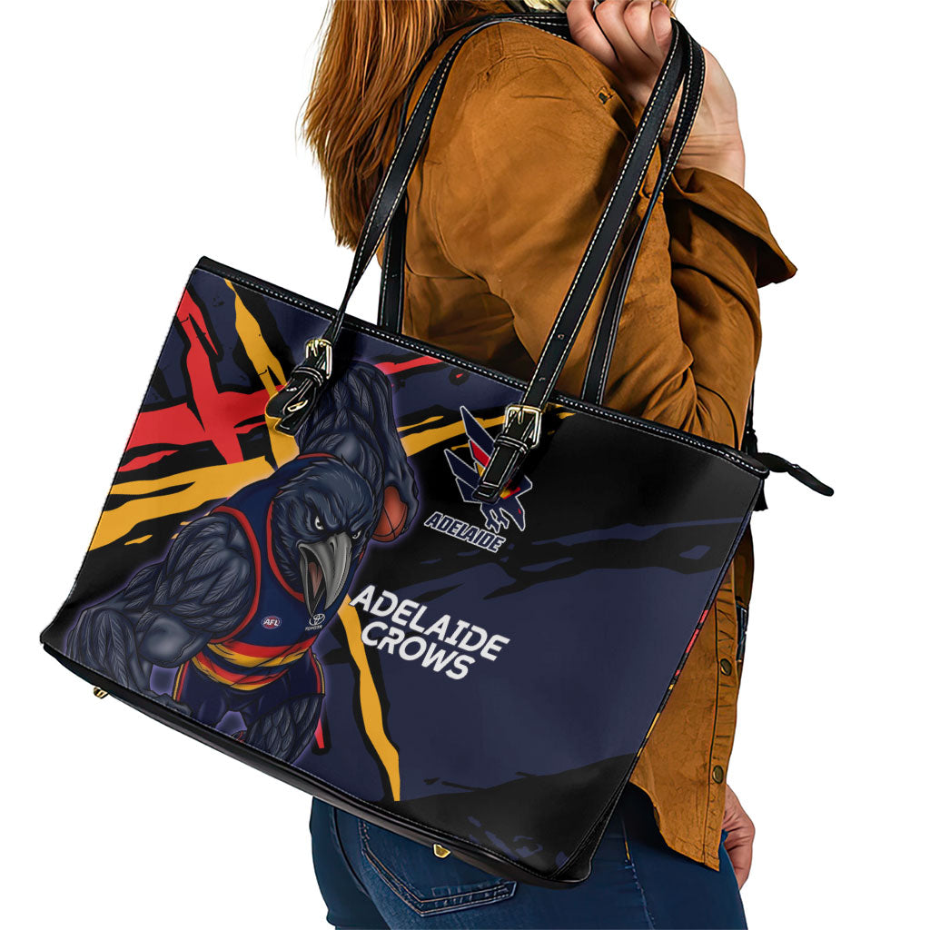 Adelaide Football Club Leather Tote Bag Crows Muscular Mascot Graphic - Abstract Paint Splatter Art