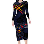 Adelaide Football Club Long Sleeve Bodycon Dress Crows Muscular Mascot Graphic - Abstract Paint Splatter Art