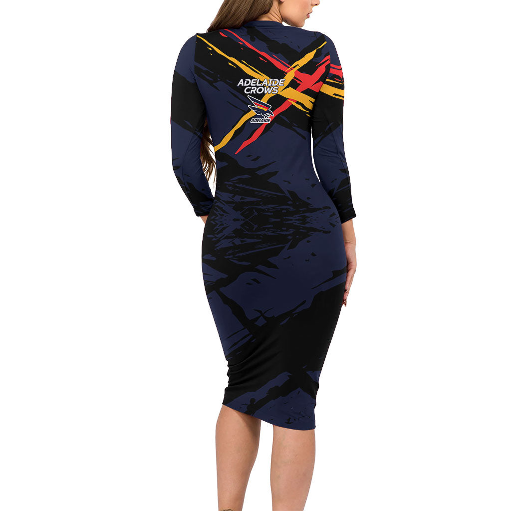 Adelaide Football Club Long Sleeve Bodycon Dress Crows Muscular Mascot Graphic - Abstract Paint Splatter Art