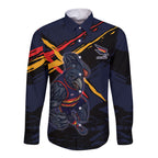 Adelaide Football Club Long Sleeve Button Shirt Crows Muscular Mascot Graphic - Abstract Paint Splatter Art