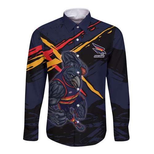 Adelaide Football Club Long Sleeve Button Shirt Crows Muscular Mascot Graphic - Abstract Paint Splatter Art