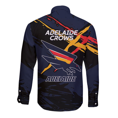 Adelaide Football Club Long Sleeve Button Shirt Crows Muscular Mascot Graphic - Abstract Paint Splatter Art
