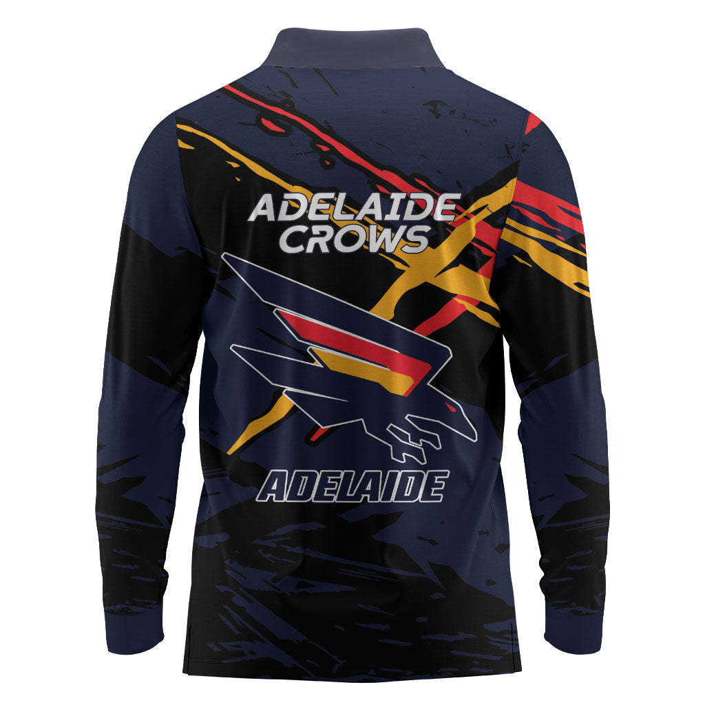 Adelaide Football Club Long Sleeve Polo Shirt Crows Muscular Mascot Graphic - Abstract Paint Splatter Art