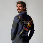 Adelaide Football Club Long Sleeve Polo Shirt Crows Muscular Mascot Graphic - Abstract Paint Splatter Art