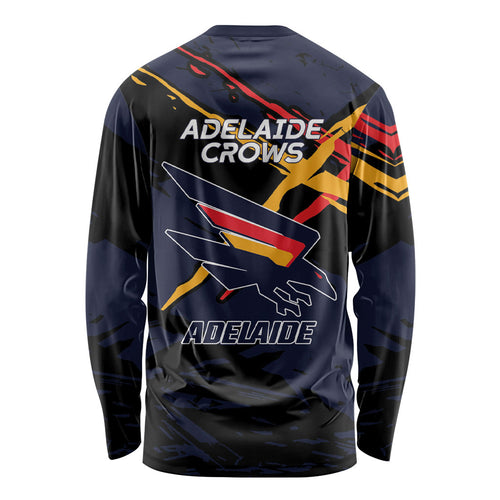 Adelaide Football Club Long Sleeve Shirt Crows Muscular Mascot Graphic - Abstract Paint Splatter Art