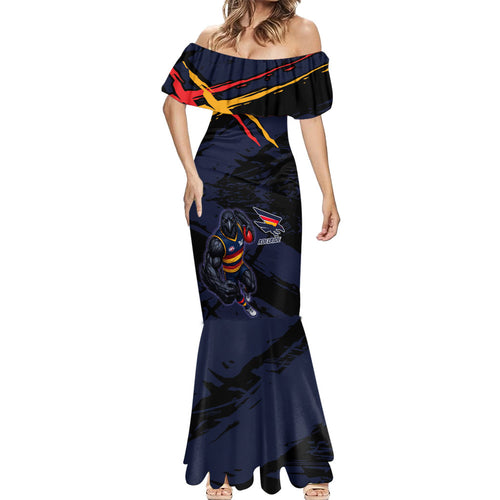 Adelaide Football Club Mermaid Dress Crows Muscular Mascot Graphic - Abstract Paint Splatter Art