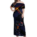 Adelaide Football Club Off Shoulder Maxi Dress Crows Muscular Mascot Graphic - Abstract Paint Splatter Art