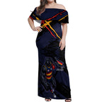 Adelaide Football Club Off Shoulder Maxi Dress Crows Muscular Mascot Graphic - Abstract Paint Splatter Art