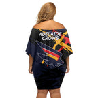 Adelaide Football Club Off Shoulder Short Dress Crows Muscular Mascot Graphic - Abstract Paint Splatter Art