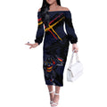 Adelaide Football Club Off The Shoulder Long Sleeve Dress Crows Muscular Mascot Graphic - Abstract Paint Splatter Art