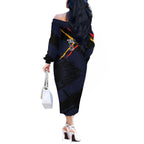 Adelaide Football Club Off The Shoulder Long Sleeve Dress Crows Muscular Mascot Graphic - Abstract Paint Splatter Art