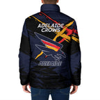 Adelaide Football Club Padded Jacket Crows Muscular Mascot Graphic - Abstract Paint Splatter Art
