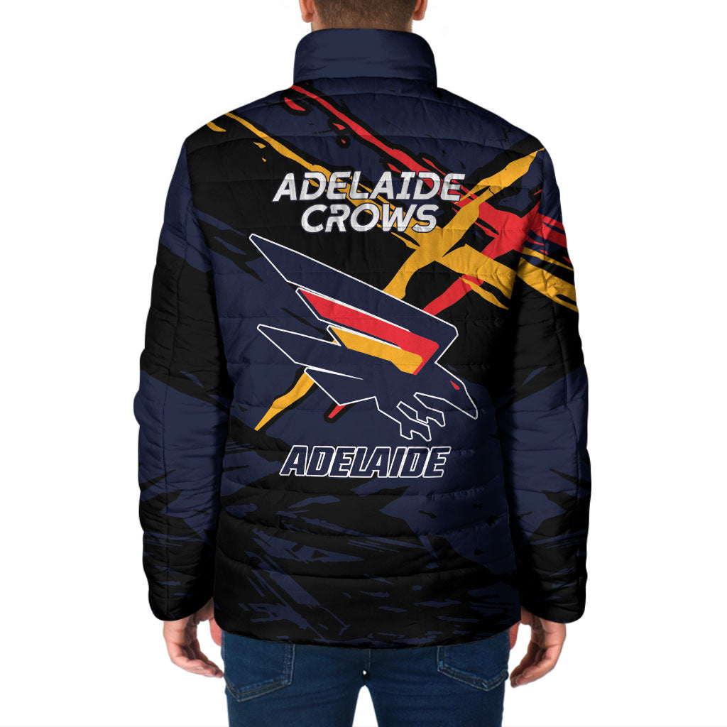 Adelaide Football Club Padded Jacket Crows Muscular Mascot Graphic - Abstract Paint Splatter Art
