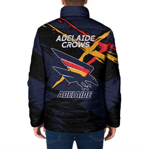 Adelaide Football Club Padded Jacket Crows Muscular Mascot Graphic - Abstract Paint Splatter Art