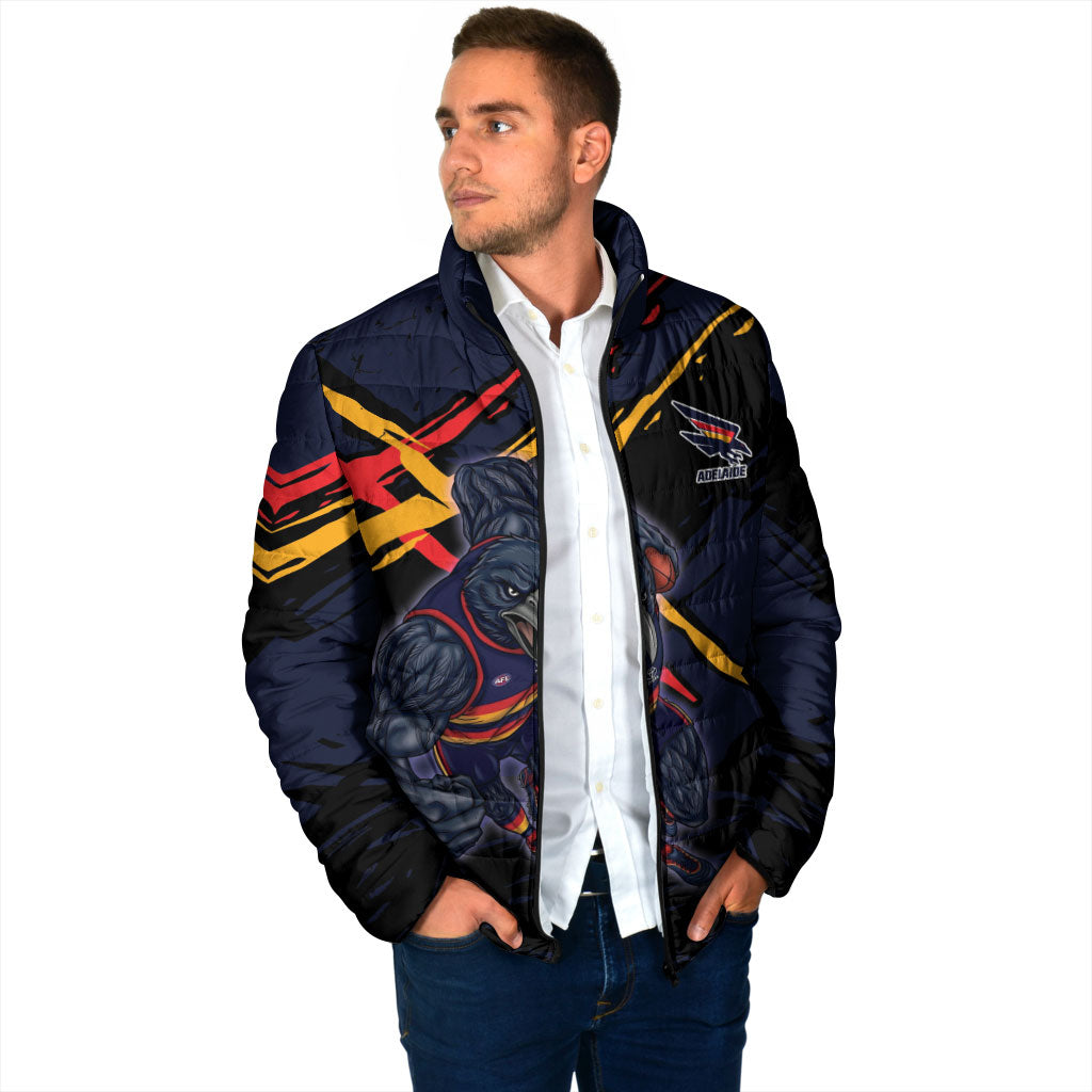 Adelaide Football Club Padded Jacket Crows Muscular Mascot Graphic - Abstract Paint Splatter Art