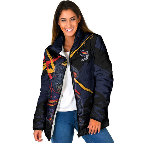 Adelaide Football Club Padded Jacket Crows Muscular Mascot Graphic - Abstract Paint Splatter Art