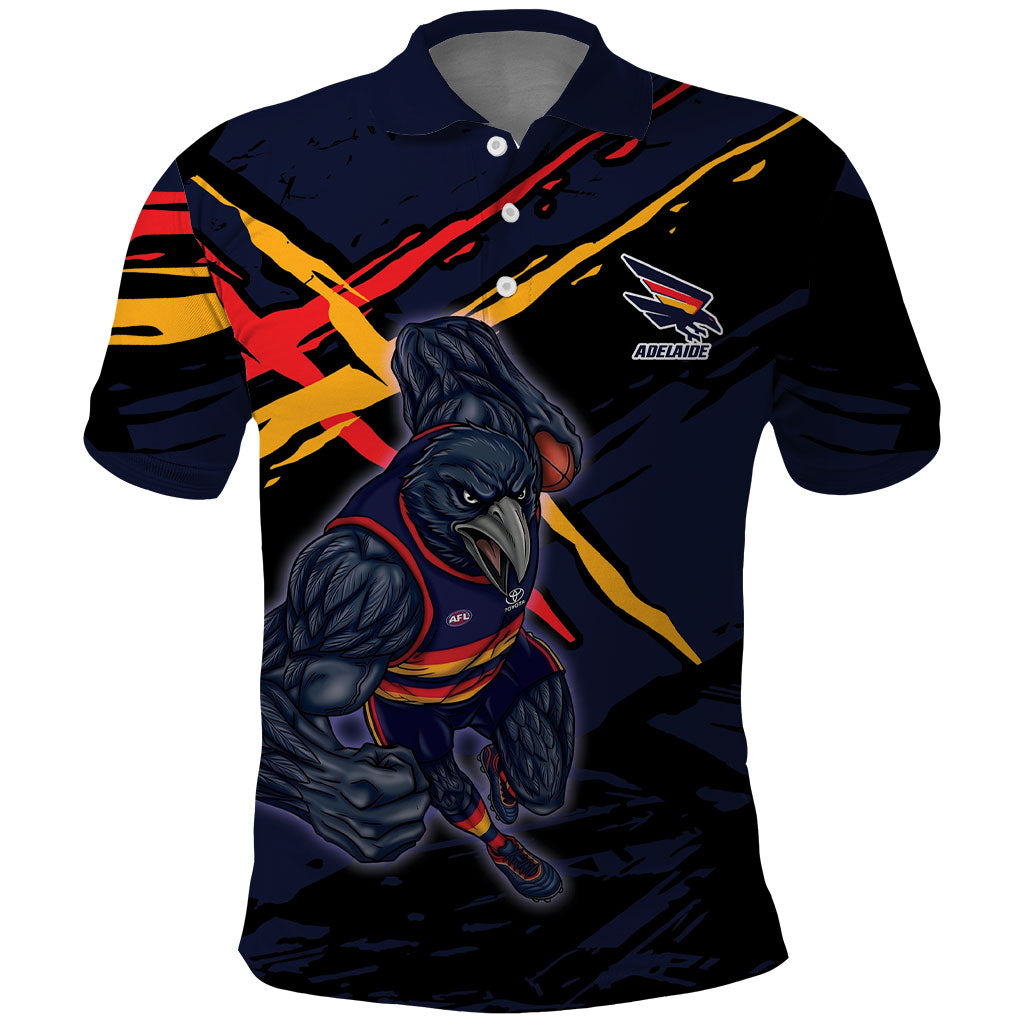 Adelaide Football Club Polo Shirt Crows Muscular Mascot Graphic - Abstract Paint Splatter Art
