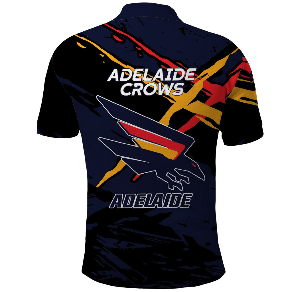 Adelaide Football Club Polo Shirt Crows Muscular Mascot Graphic - Abstract Paint Splatter Art