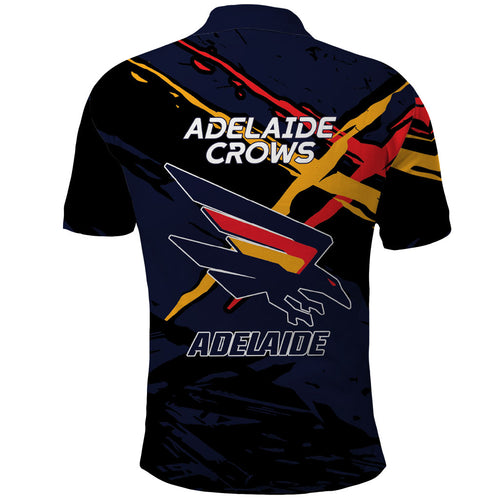 Adelaide Football Club Polo Shirt Crows Muscular Mascot Graphic - Abstract Paint Splatter Art