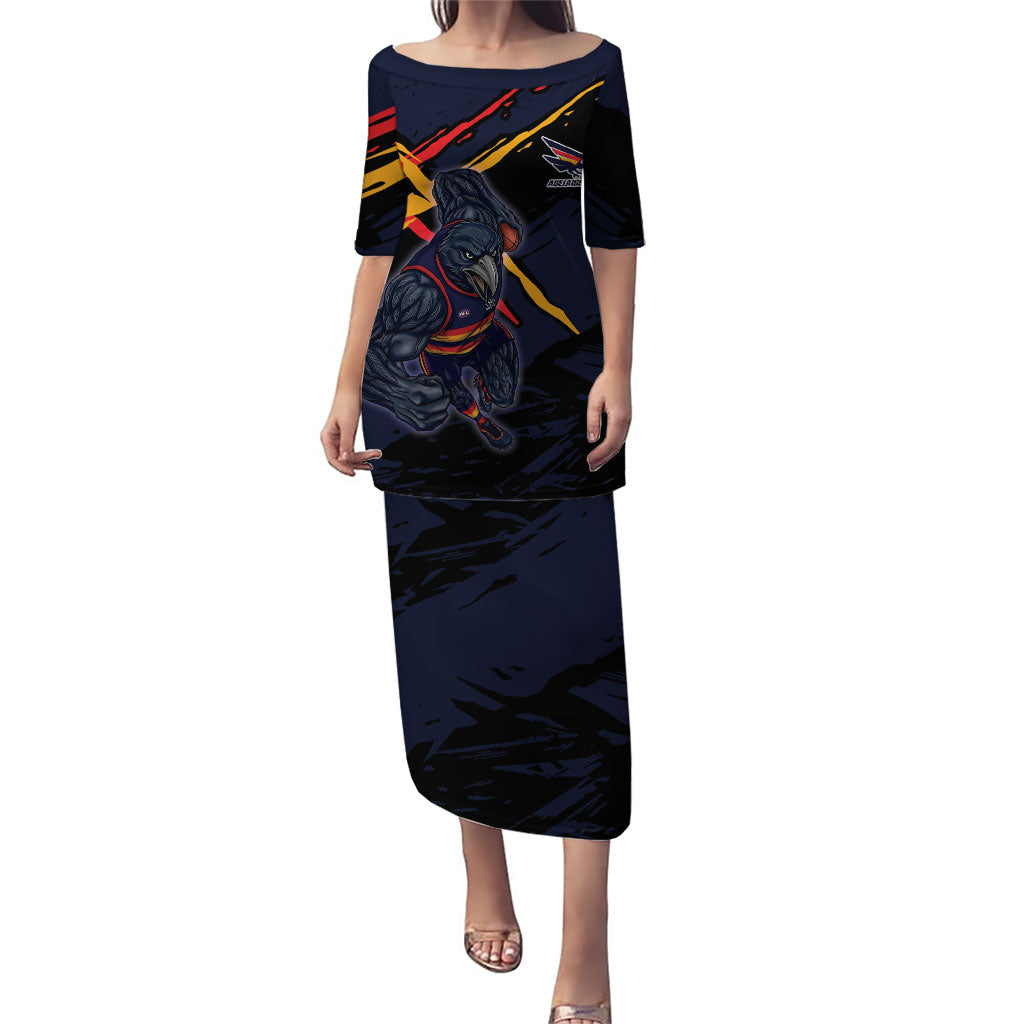 Adelaide Football Club Puletasi Crows Muscular Mascot Graphic - Abstract Paint Splatter Art
