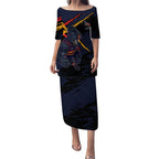 Adelaide Football Club Puletasi Crows Muscular Mascot Graphic - Abstract Paint Splatter Art