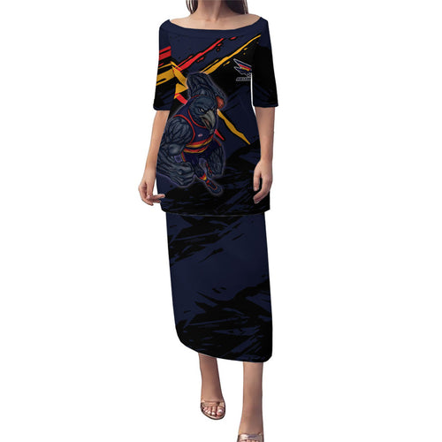 Adelaide Football Club Puletasi Crows Muscular Mascot Graphic - Abstract Paint Splatter Art